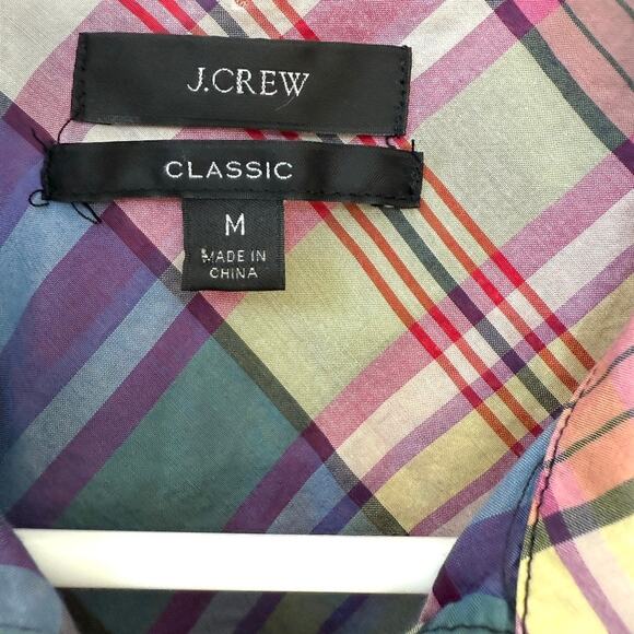 J.CREW Classic Plaid Shirt Blue Pink Green Silk Blend M Preppy Cottagecore - Picture 2 of 5